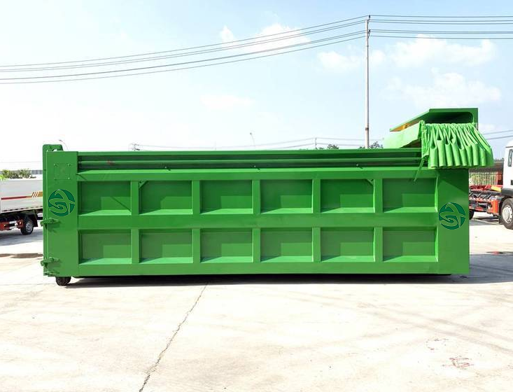 Lifting container with tarpaulin hook