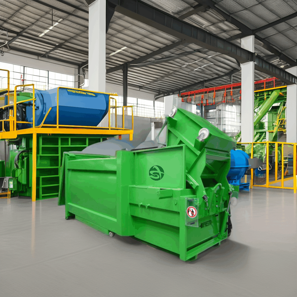 Green tipping bucket garbage compactor